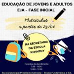 Educação – Matrículas abertas para o EJA – Fase Inicial na Escola Presidente kennedy de Terra Roxa