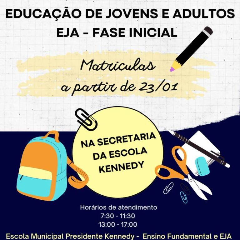 Educação – Matrículas abertas para o EJA – Fase Inicial na Escola Presidente kennedy de Terra Roxa