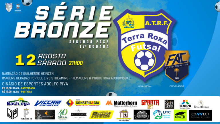 Futsal – Sábado (12) tem Futsal Série Bronze, Terra Roxa x Clevelândia no Ginásio Adolfo Piva