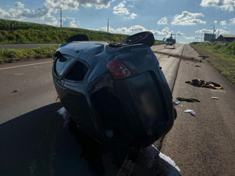 Acidente – Homem de 60 anos é resgatado de helicóptero após capotamento grave na BR-163 entre Marechal e Toledo